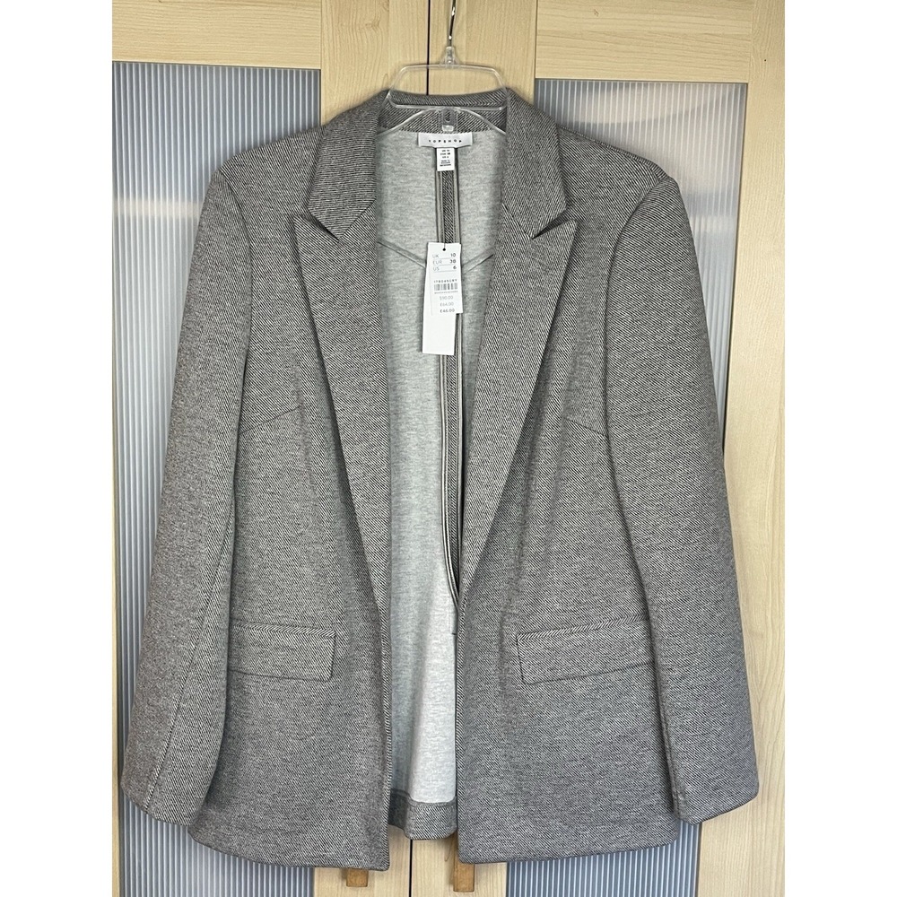 Topshop Gray Open Front Blazer Sz‎ 6 Preppy Travel Party Office Casual Jacket